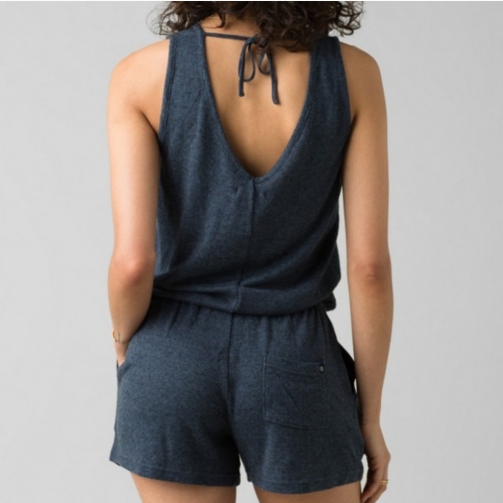 prAna Navy Blue Pinstripe Sylvie Romper XL